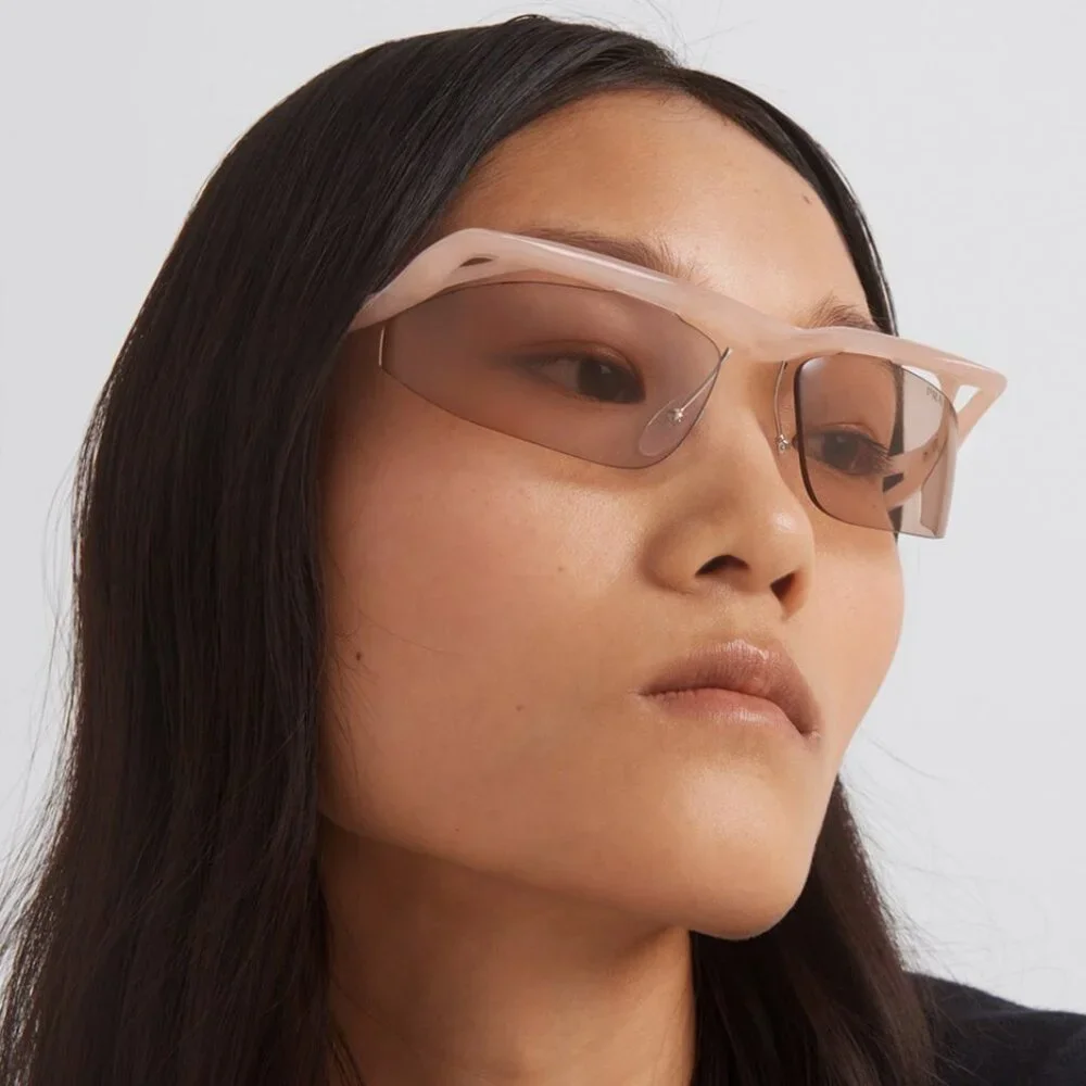 Prada PRA15S 18Q4I2 BRAND NEW Sunglasses Peach Light Brown Rectangle Unisex